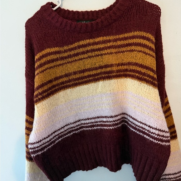 Forever 21 Burgundy and Mustard Striped Sweater - Picture 3 of 5